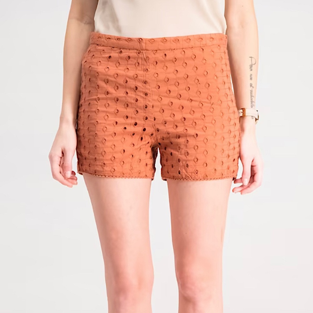 MNG Mango Casual Burnt Orange Eyelet Embroidered Short
